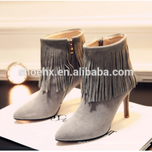 ladies hgih heel suede leather ankle tassel boots